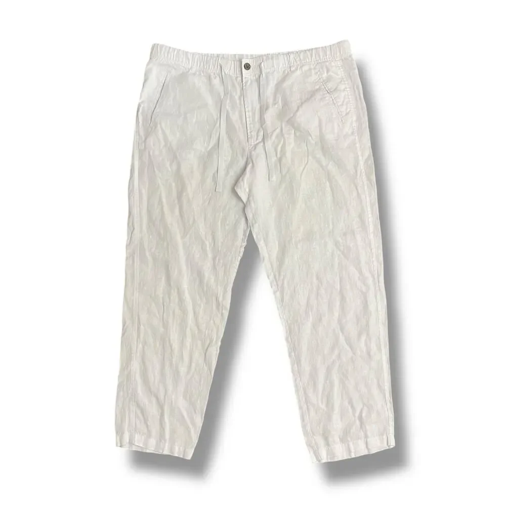 Tasso‎ Elba Men’s XXL White 100% Linen Drawstring Elastic Waist Pants
